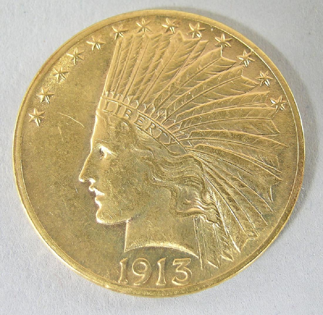 1913 Ten Dollar Indian Head Eagle U.S. Gold Coin (AU55) (1 of 2)