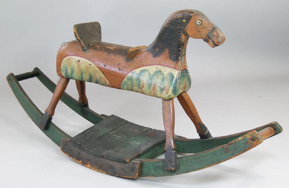 19th C. Folk Art Carved Rocking Horse, nicely paint (1 of 2)