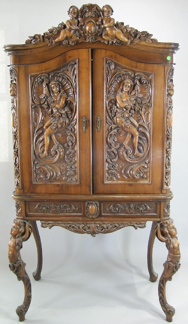Highly Carved Music Cabinet, early 20th C., mahogany, (1 of 6)