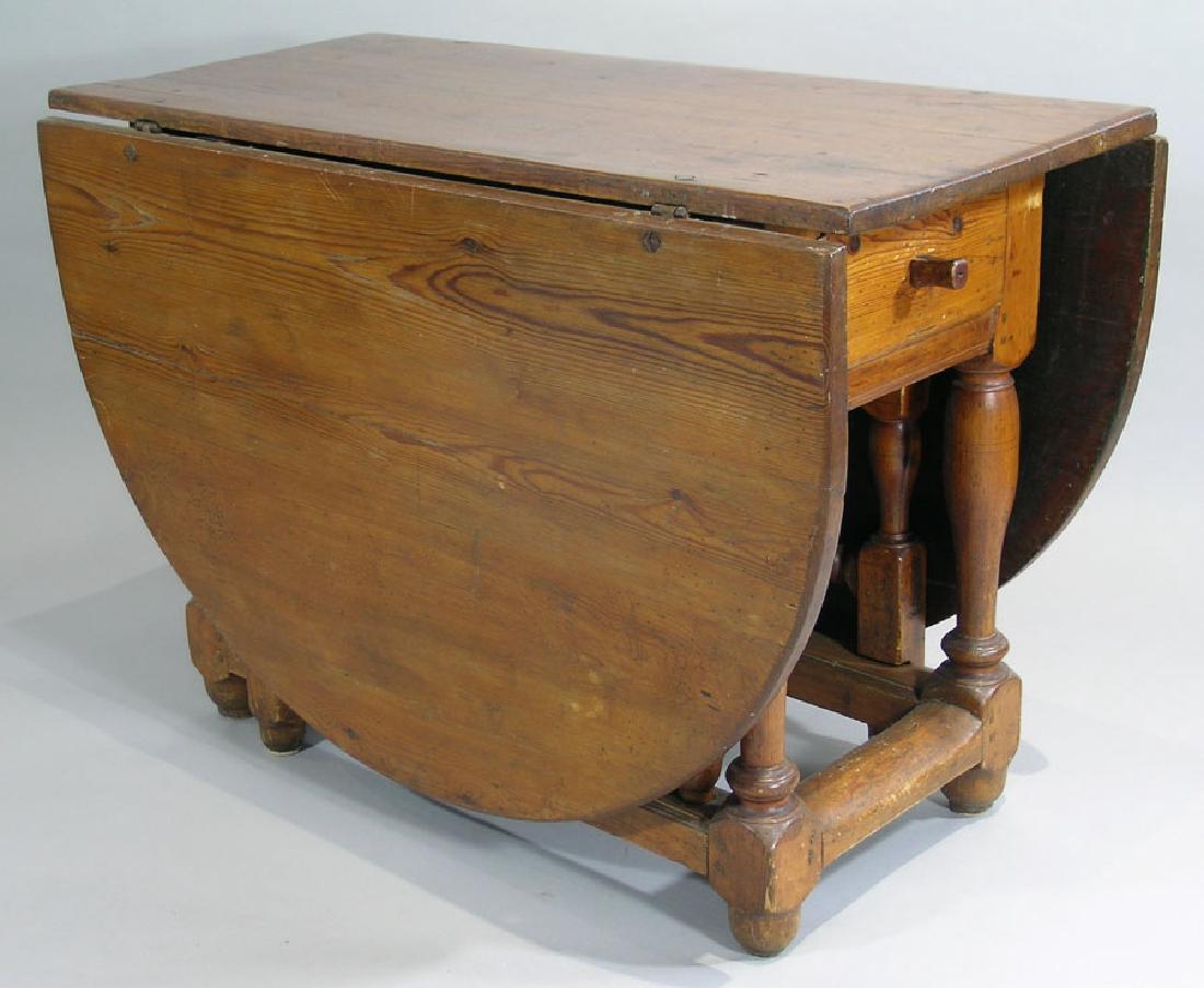 18th C. Drop Leaf Gate Leg Table, pine, 25" D-shaped (1 of 2)