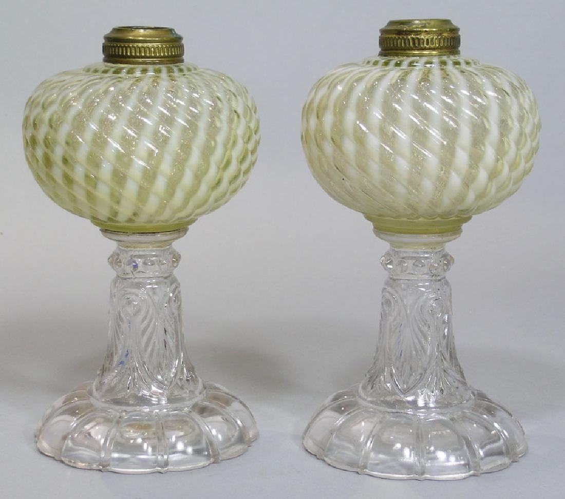 Pair of Early American Pressed Glass Oil Lamps (1 of 1)