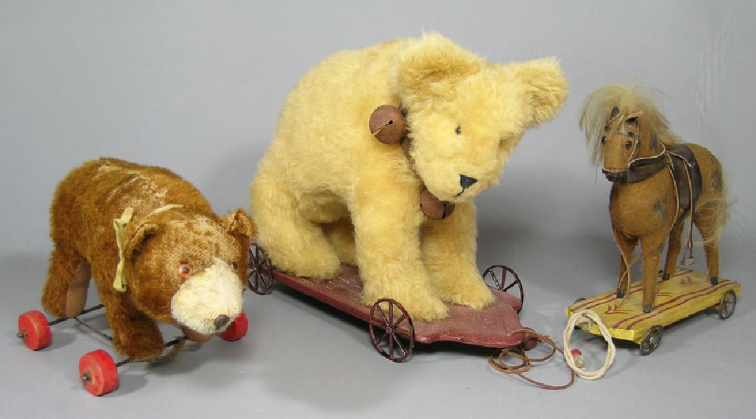 Three Vintage Pull Toys with Stuffed Animals (1 of 1)