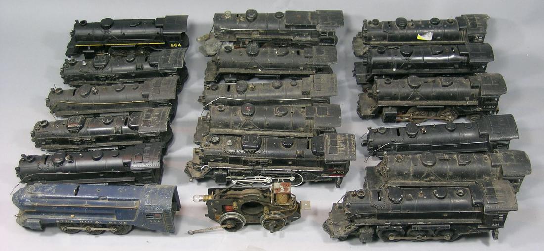 Seventeen Steam Locomotive Bodies: circa 1950's, 16-Lionel and 1-American Flyer, some with motors