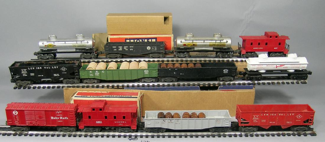 Twelve Lionel Freight Cars: circa 1950's, assorted, one with box, one with box and insert