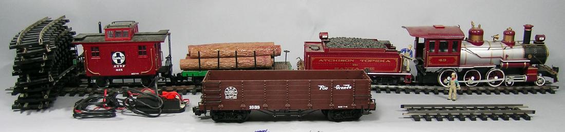 Bachman G Scale Big Haulers Train Set: circa 2000, comprising Locomotive, Tender, 3-cars, track, power supply and figures