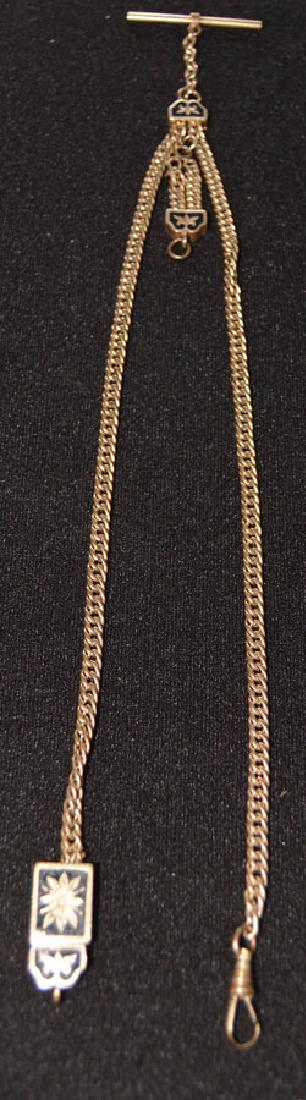 Antique Gold Filled Watch Chain: with black enamel decoration,