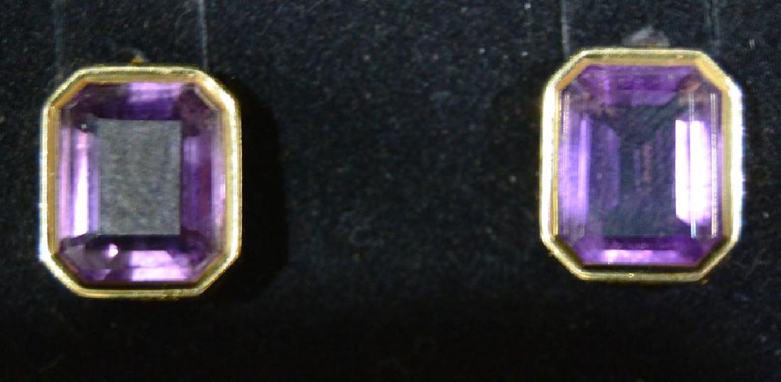 Pair of 14k Yellow Gold and Amethyst Earrings: Each Amethyst being approx. 4.2carats/8.4carats total; approx. 3.73g total weight