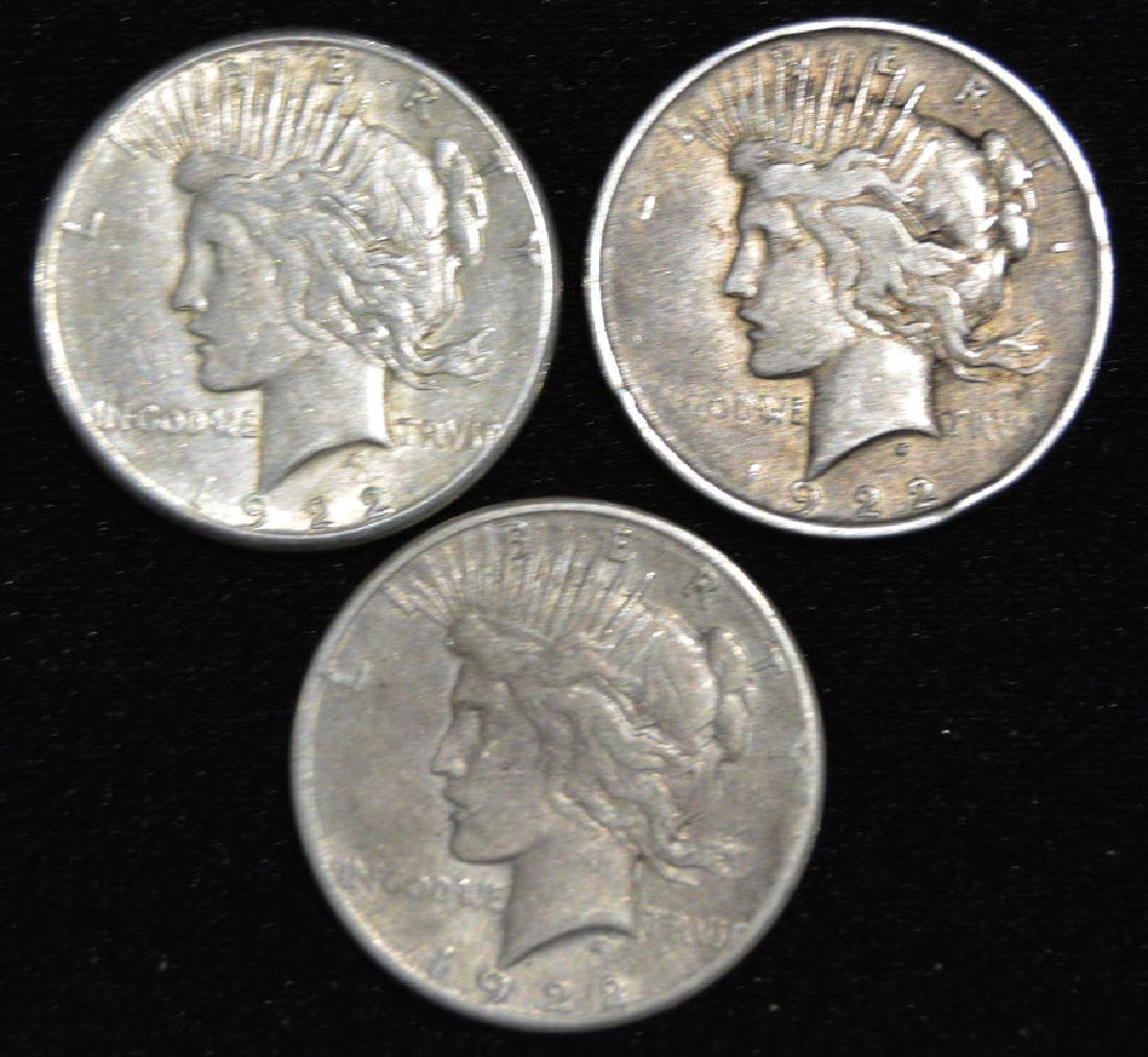 Three 1922 Peace Silver Dollars (1 of 2)