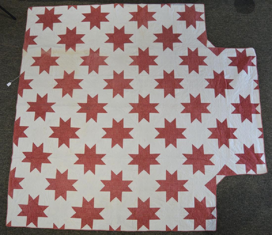 Antique Eight Point Star Quilt: with bedpost cutouts at the bottom, 84" x 88"