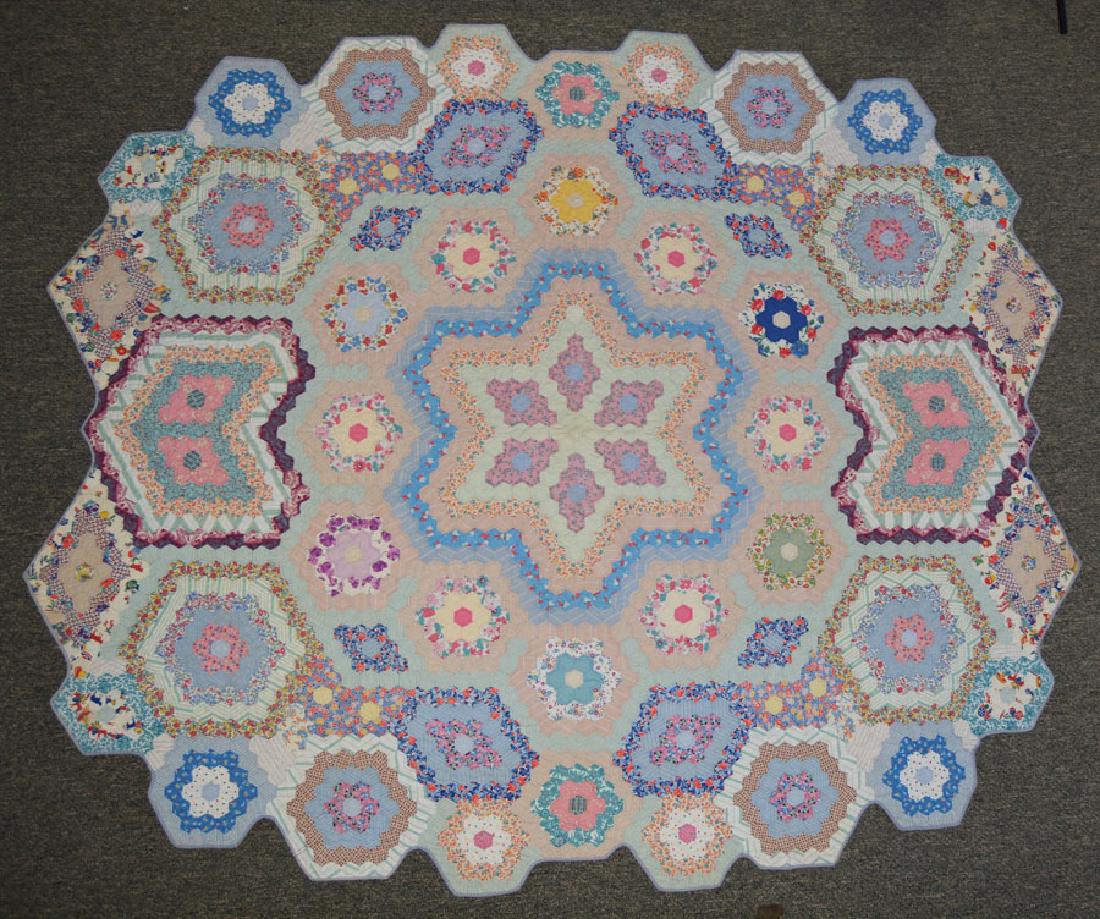 Antique Grandma's Garden Quilt: with shaped borders, 77" x 91"
