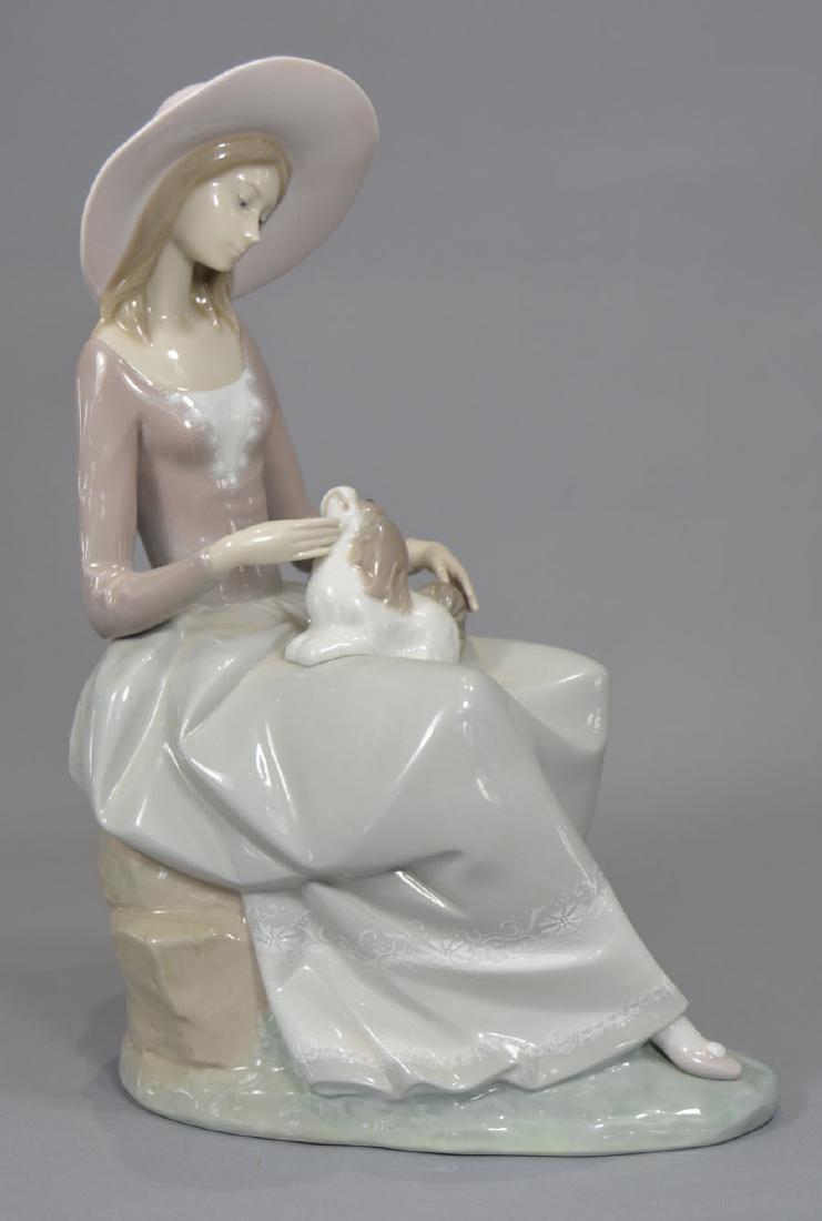 Large Lladro Woman With Dog on Lap Figurine: 13" high, 8 3/4" base