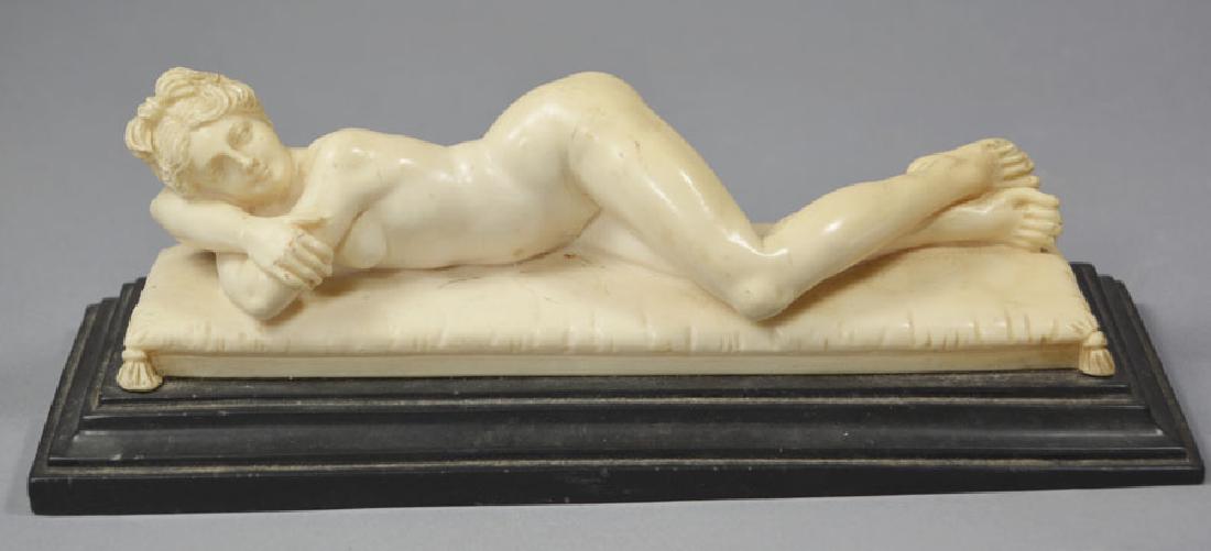 Antique Carved Female Nude Doctors Model: Signed G. Ruggeri, 7" long, on a shaped plinth, 8 3/4" long.
