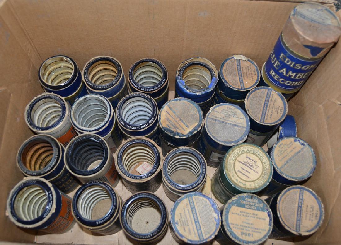 Twenty-Five Edison Blue Amberola Cylinder Records: various genre of music, in cases, some with missing tops