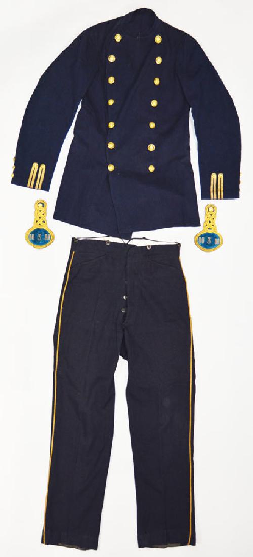 Late 19th C. Boston School Regiment Jacket with: The wool double breasted jacket having brass capped buttons with the initials "BSR"-Boston School Regiment and having stripes on the cuffs, the epaulettes having brass capped "BSR" buttons and the num