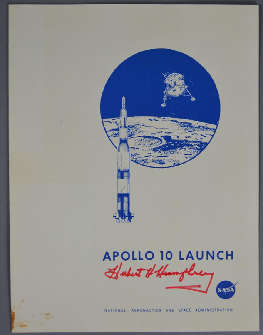 Hubert H. Humphrey Autographed Apollo 10 Launch Program: Provenance: Collection of Lt. Col. Walter Pennino (1915-1998) who was the director of NASA's public relations program.