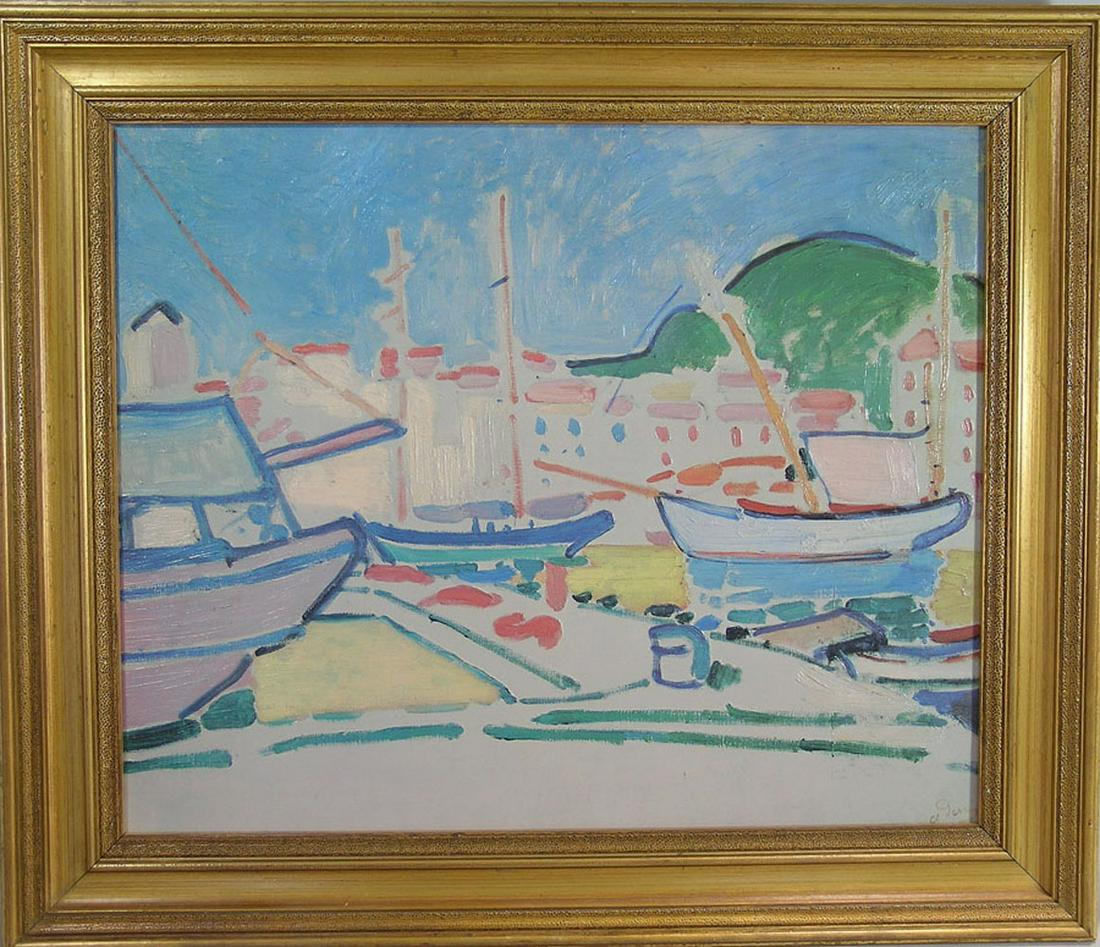 After Andre Derain: oil on canvas reproduction, titled Port, Artagraph Edition of the State Hermitage Museum Collection, 102/300, 26" x 32", nicely framed, frame size 33" x 39"