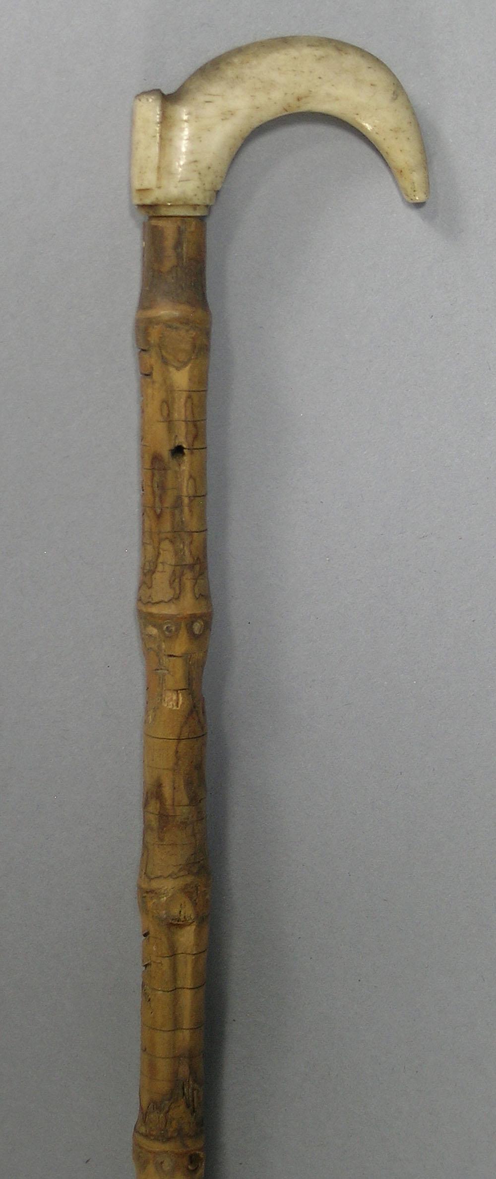 Early 19th C. Inscribed Whip: having an inscription "Henry Sweets Whip" and dated "Sept. 1, 1822", being bamboo and having curved antler handle, 28 1/4" long.