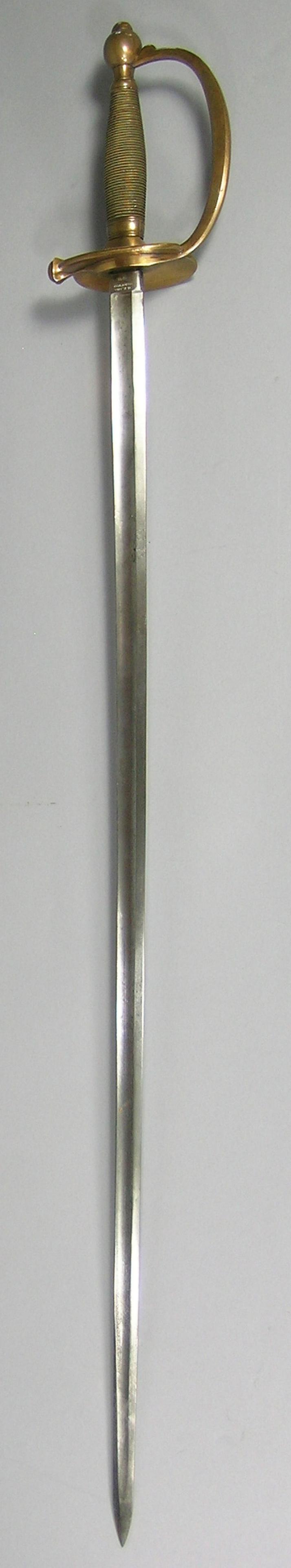 Civil War 1848 N.P. Ames Cabotville NCO Sword: ricasso and hand guard stamped WD and the hand guard is also stamped J.W.R., blade is 32" long.