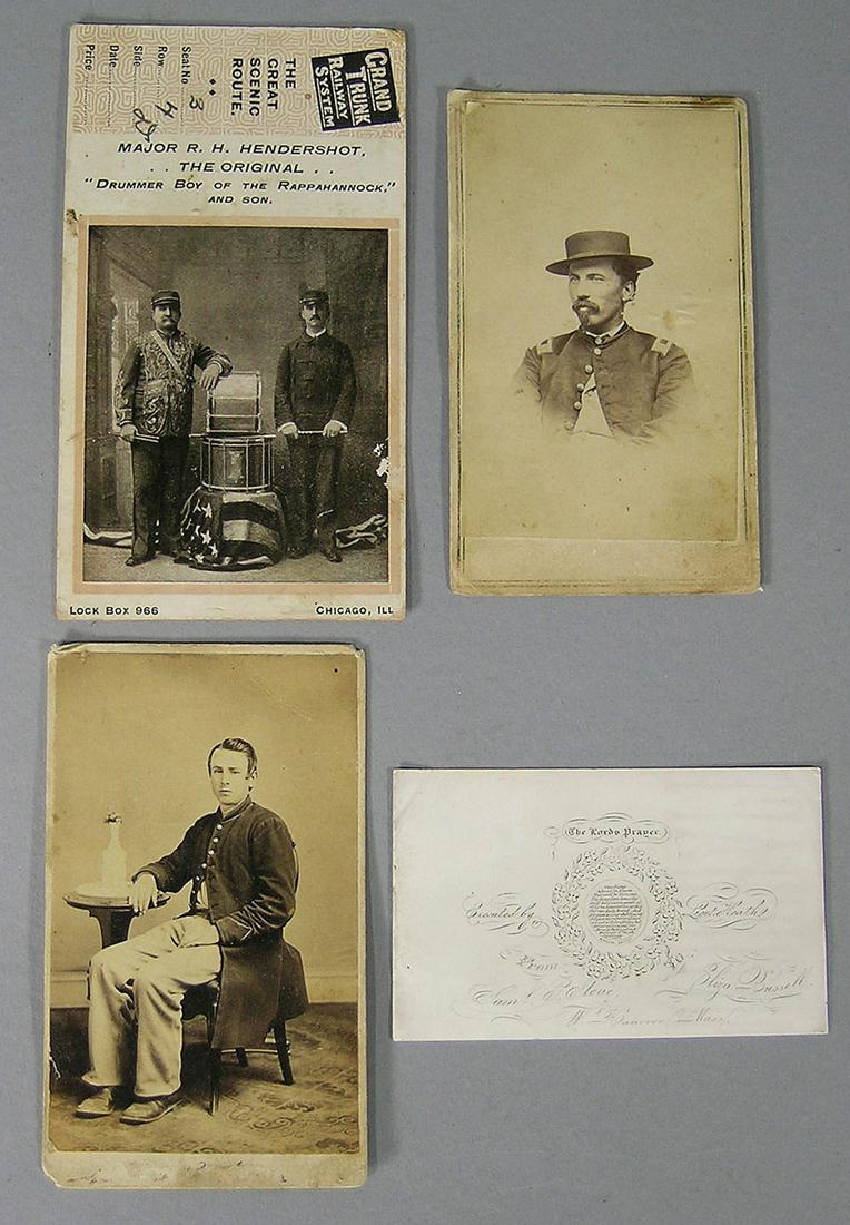 Four Civil War Related Items: comprising two CDV's one being a half length portrait of an officer photographed by S.W. Sawyer Bangor, ME and a full length portrait of a seated soldier Photographed by Evans & Prince York, Pa, and a