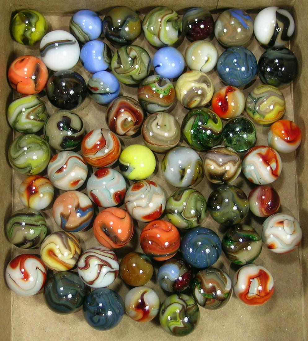 Fifty-Nine Vintage Marbles: various makers, 9/16" - 3/4" dia.