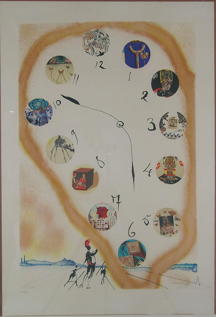 Salvador Dali, (1904-1989): color lithograph, titled Time And Space, 1973 from Collier Art, 34 3/4" x 23 3/4" sheet, signed in pencil lower right, numbered in pencil 224/350 lower left, framed, frame size 42 1/2" x 31 1/4"