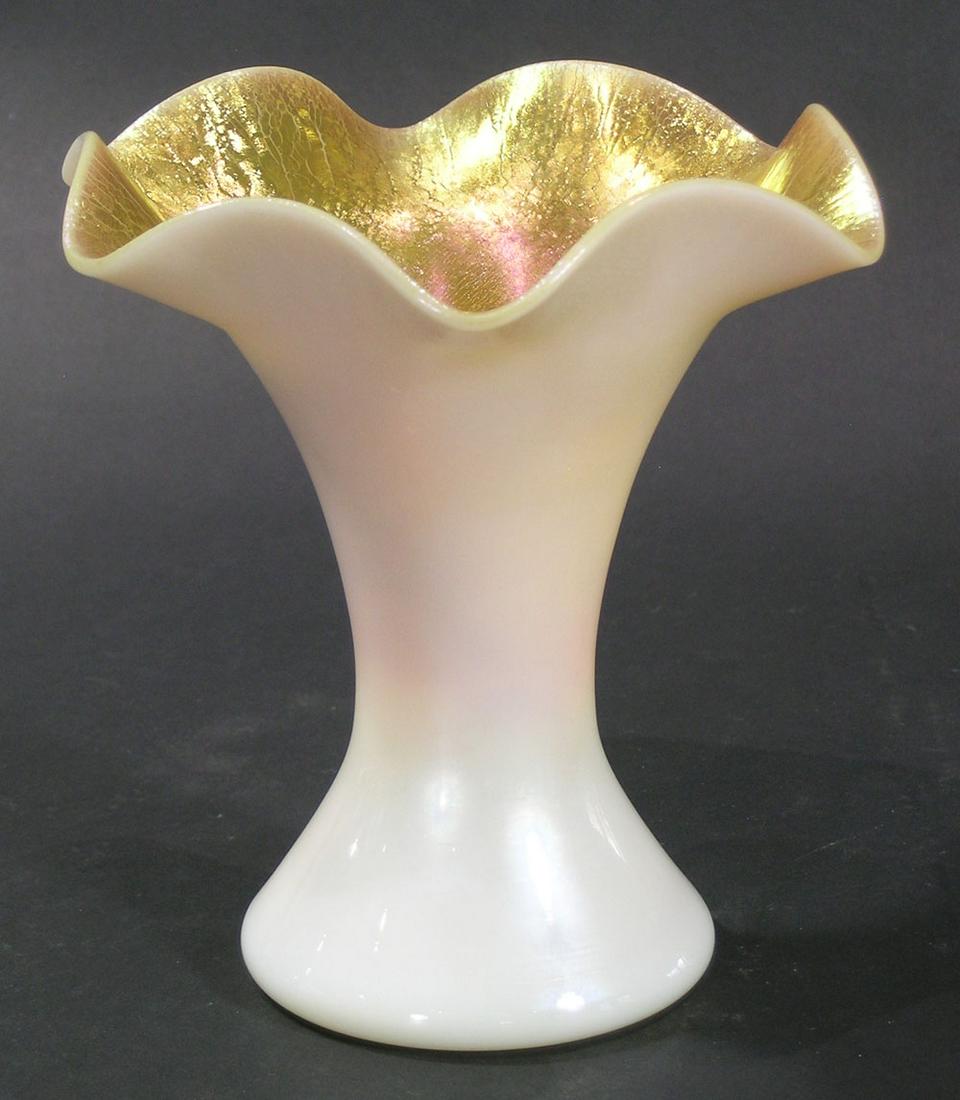 STEUBEN ART GLASS VASE: possibly style 1143, gold calcite, 7 1/4" high