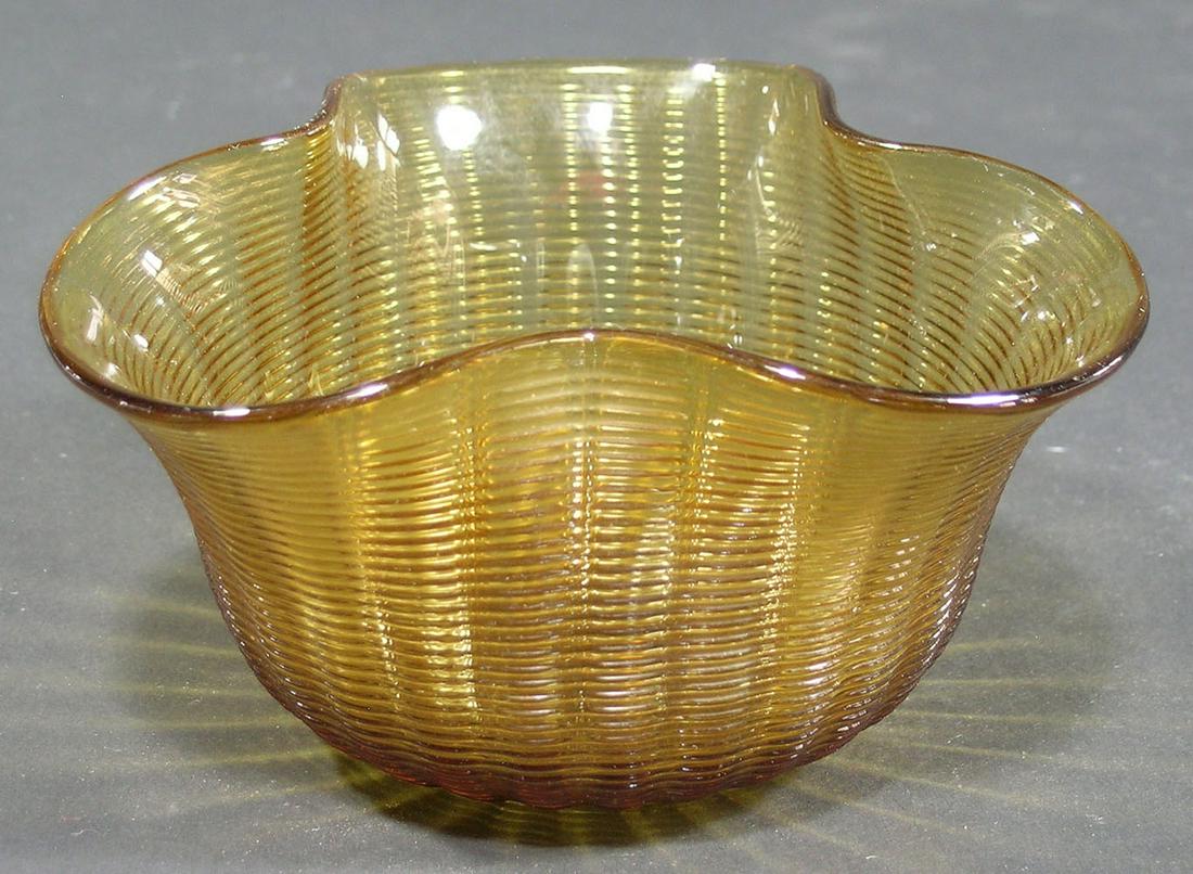 STEVENS & WILLIAMS ART GLASS BOWL: amber glass, 3-lobed, 2 3/4" high