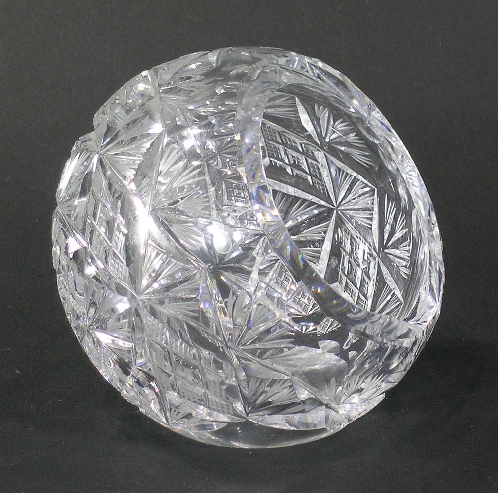 PAIRPOINT CUT GLASS CIGAR BOWL: offset base, fan and diamond pattern, 4" dia.