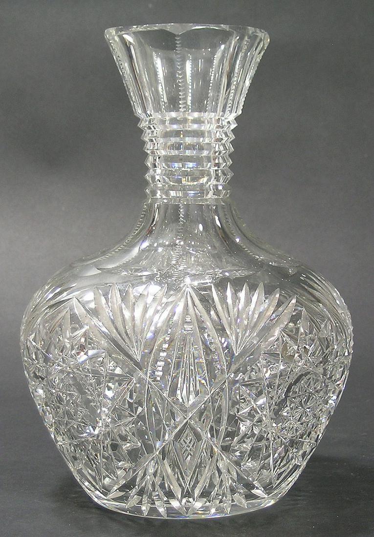 AMERICAN BRILLIANT CUT GLASS CARAFE: probably Pairpoint, having Hobstar and fan decoration, stepped cut neck, 5 3/4" dia., 8 1/2" high
