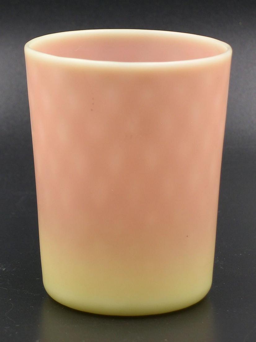 MT. WASHINGTON BURMESE GLASS TOOTHPICK HOLDER: Diamond Quilted, 2 1/8" dia., 2 3/4" high, polished pontil