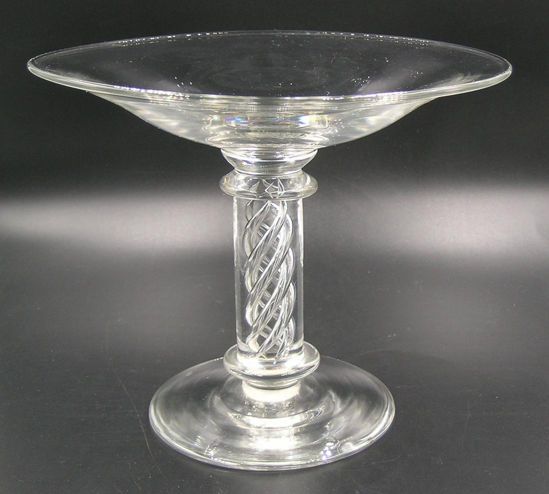 GUNDERSEN PAIRPOINT VENETTI CRYSTAL COMPORT: having a clear twist air bubbles in the pedestal, 8" dia., 6 1/2" high, having a Gundersen Masterpiece label on underside of base.