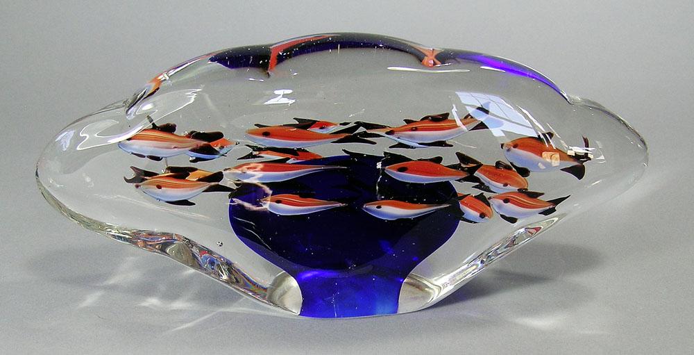 MURANO ART GLASS AQUARIUM PAPERWEIGHT: 9 3/8" long, 4 1/8" high