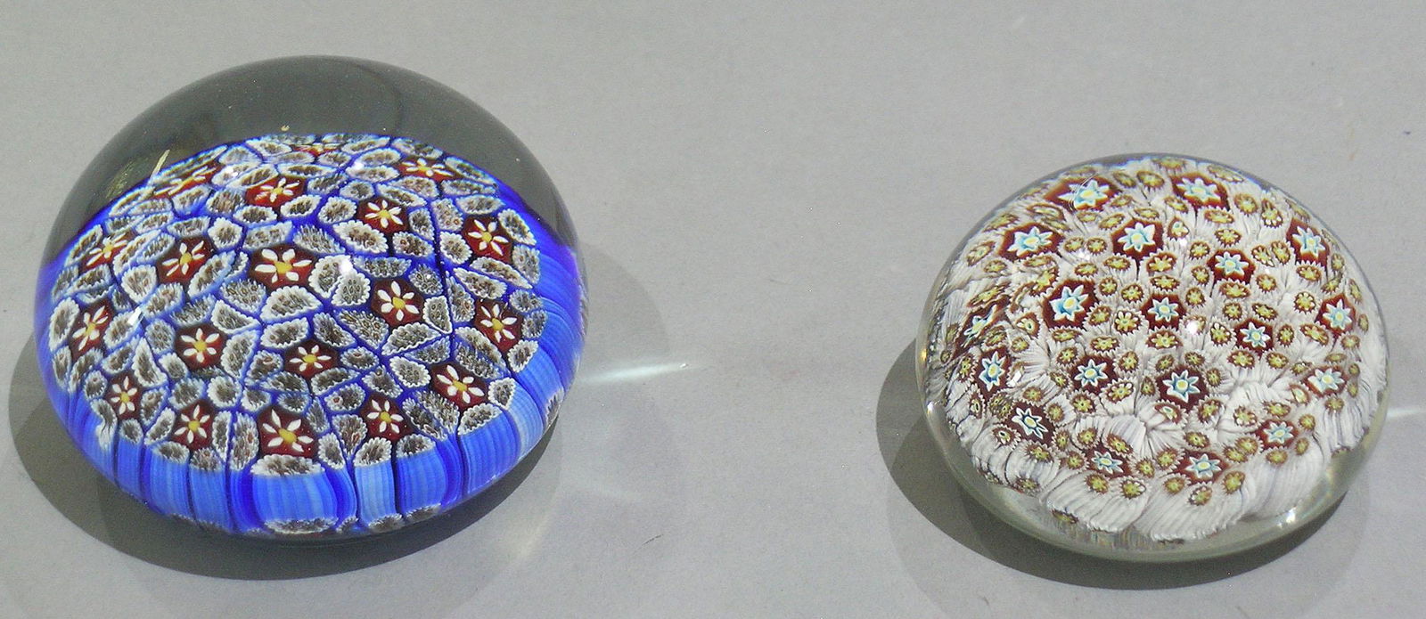 TWO CONCENTRIC MILLEFIORI ART GLASS PAPERWEIGHTS (1 of 1)