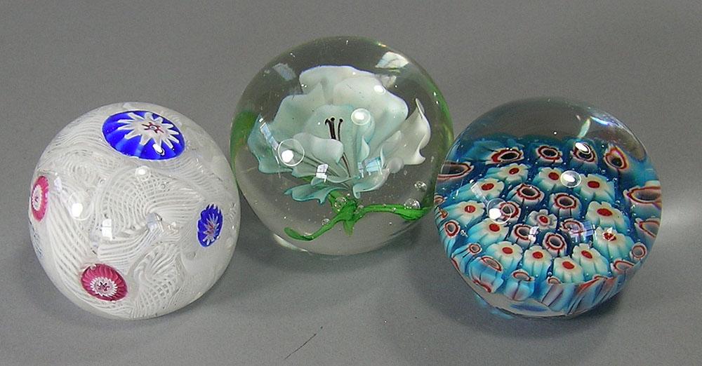 THREE ART GLASS PAPERWEIGHTS (1 of 1)