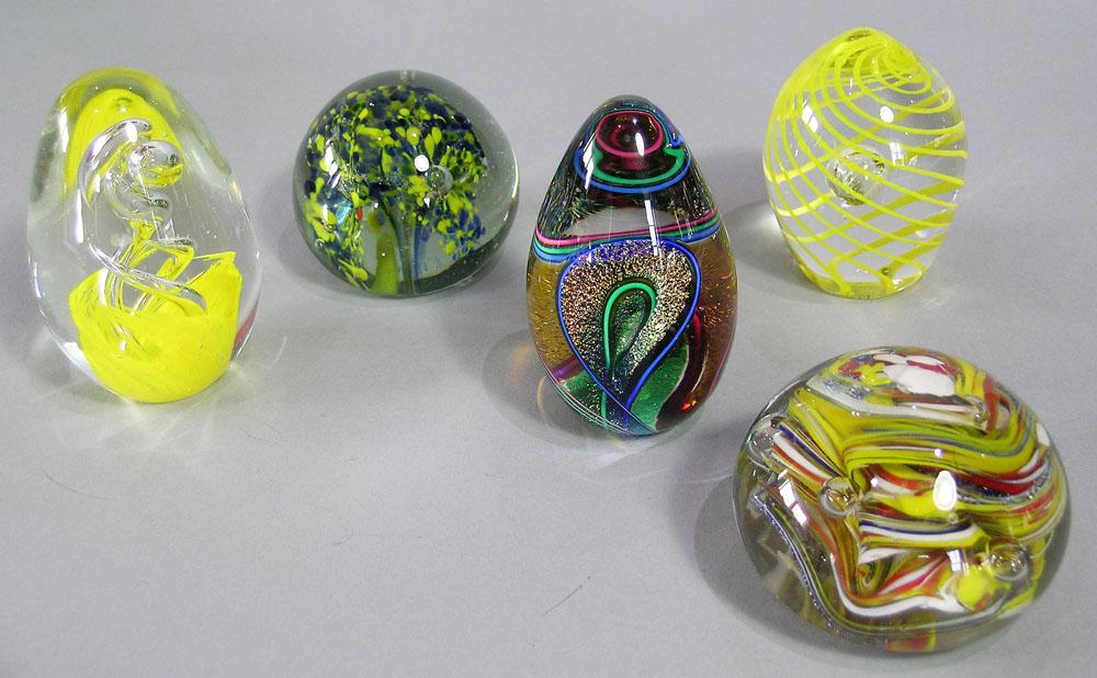 FIVE ART GLASS PAPERWEIGHTS (1 of 1)