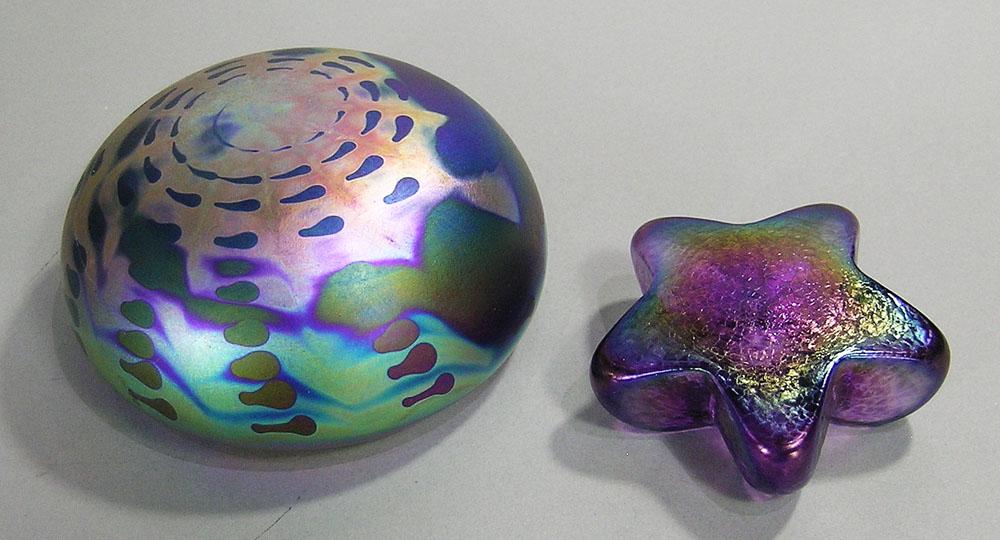 TWO FAVRILLE ART GLASS PAPERWEIGHTS (1 of 1)