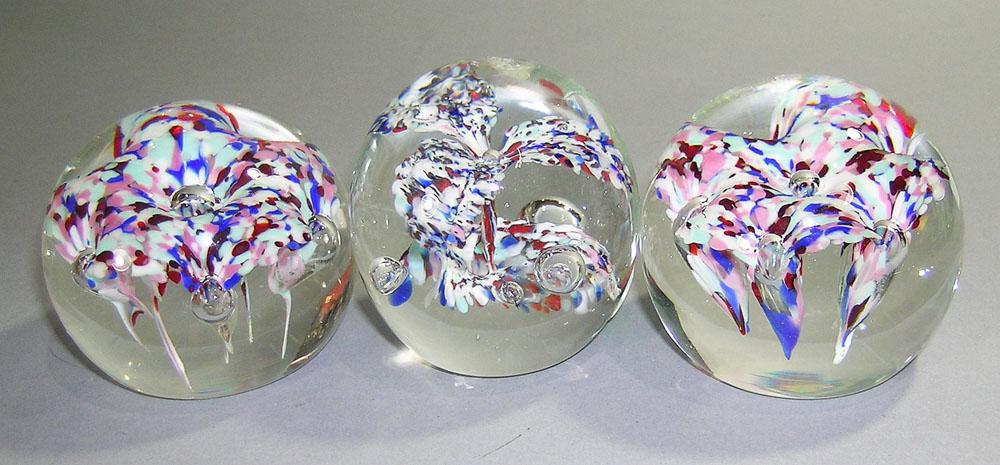 THREE EDWARD MAZERSKI ART GLASS PAPERWEIGHTS (1 of 1)