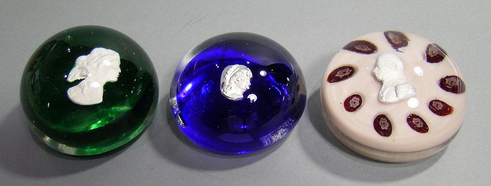 THREE ART GLASS SULPHIDE PAPERWEIGHTS (1 of 1)