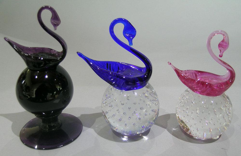 THREE PAIRPOINT ART GLASS PAPERWEIGHTS WITH SWANS (1 of 1)