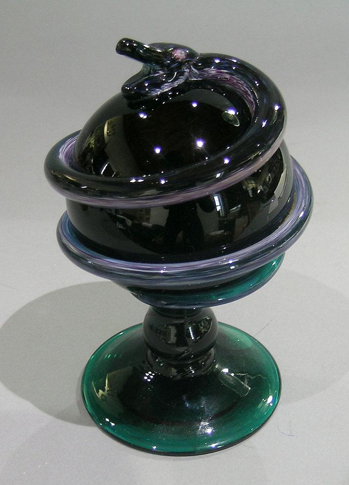 PAIRPOINT ART GLASS SNAKE ON GLOBE PEDESTAL PAPERWEIGHT (1 of 1)