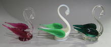THREE PAIRPOINT ART GLASS SWANS