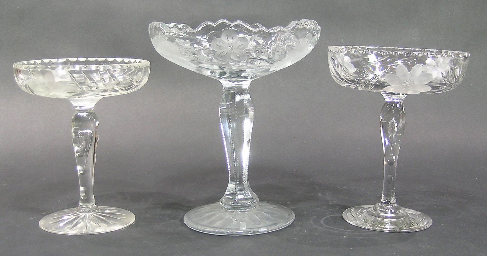 THREE PAIRPOINT CUT GLASS COMPORTS (1 of 2)