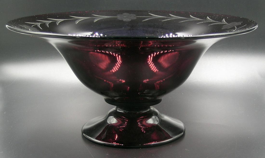 PAIRPOINT ETCHED GLASS FOOTED FRUIT BOWL (1 of 2)