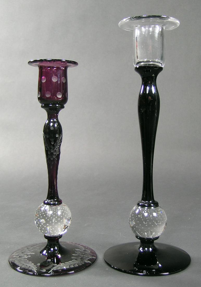 TWO PAIRPOINT GLASS CANDLESTICKS (1 of 2)