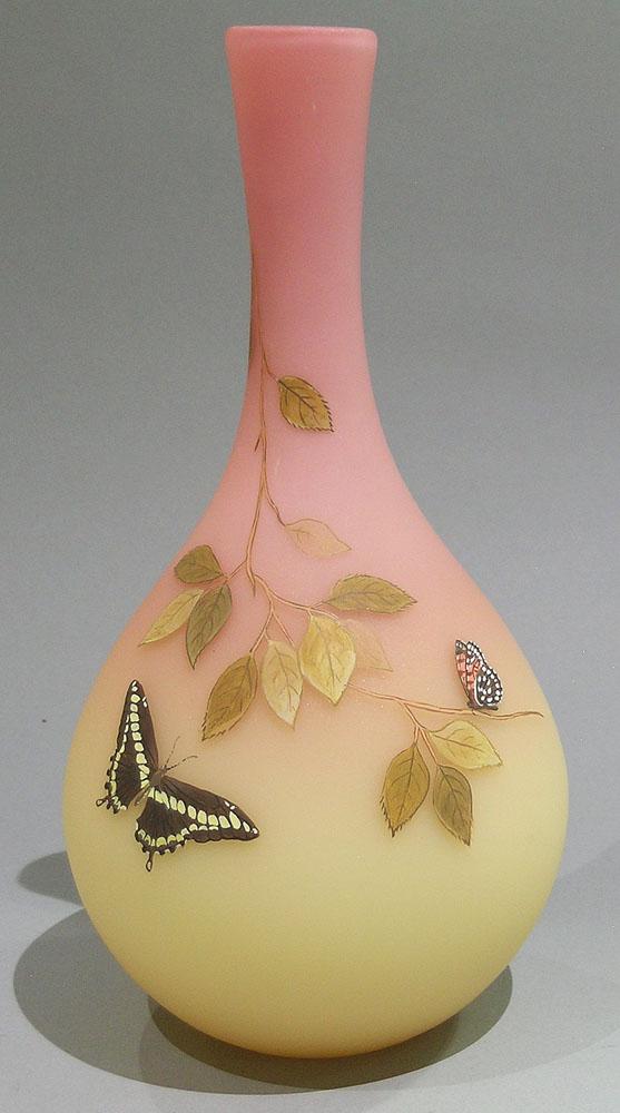 BURMESE SATIN GLASS VASE WITH BUTTERFLIES (1 of 1)