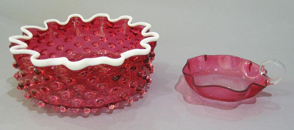 TWO ENGLISH CRANBERRY ART GLASS TABLE ARTICLES (1 of 1)