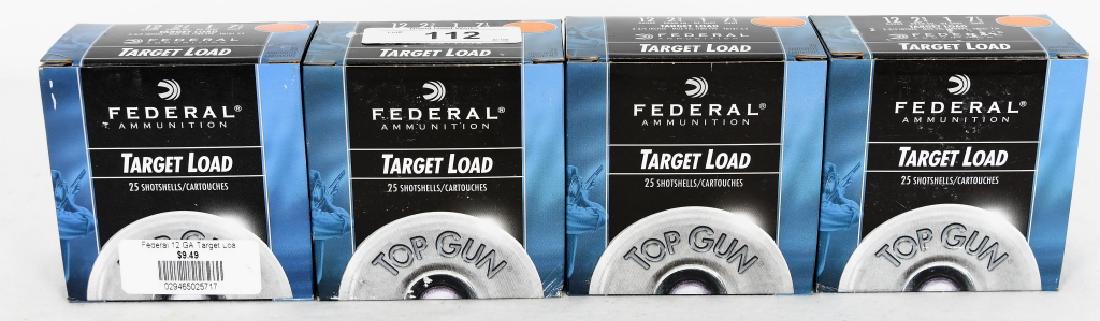 4 Boxes - 100 Shells 12 Gauge Federal Target Load: Here we have 4 Brand New boxes of Federal Target Load 12 Ga, 2 3/4", 1 Oz. Shot, 7 1/2 shot. Each box has 25 Shells for a total of 100 Shells.