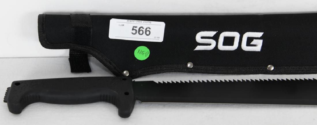 Brand New SOG Sogfari 13" Machete: SOG SOGfari 13" Machete MC01-N - Hardcased Black Blade w/Saw Back, Rubber Handle, Nylon Sheath Professional-grade, dual edged machete with 13-inch, black powder coated blade made from 3Cr13 stainless