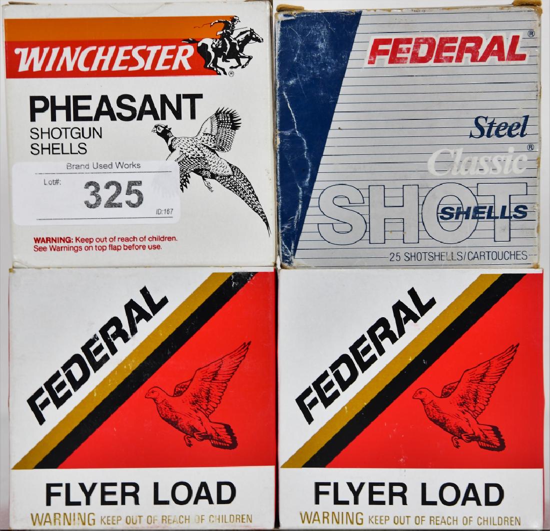 100 rounds of 12 gauge Shotshells: Here is a lot of 100 rounds of 12 gauge shotshells: there is 2 boxes of Federal flyer load extra hard shot pigeon load 12 gauge 2 3/4" and one box of Federal 12 gauge steel class hi brass 2 3/4" and o
