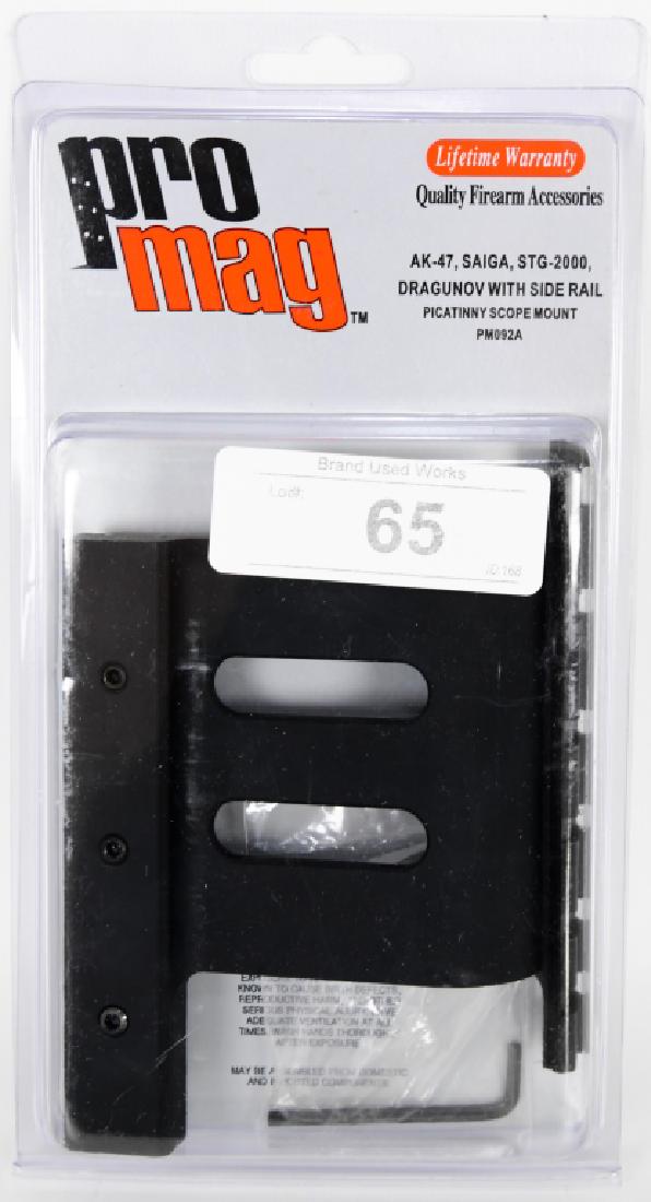 NEW ProMag AK-47 Side Scope Rail Mount: NEW in package ProMag AK-47 Side Scope Rail Mount ProMag Mount Black Fits AK-47, Saiga, and other Kalashnikov-style rifles with standard side-rail mounts This aluminum mount attaches directly to AK-47